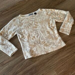 VTG Liz Claiborne wool angora rabbit blend Nutella pattern sweater M ** flaw**